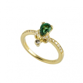 18k Yellow Gold Emerald and Diamond Dress Ring